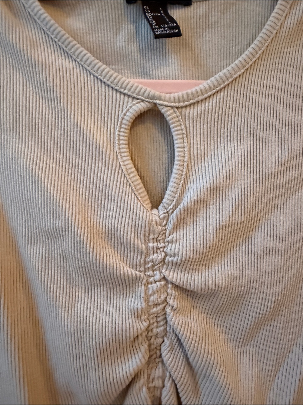 Forever 21 Beige Ruched Keyhole Ribbed Tank Y2K Festival Neutral Summer Crop L - Picture 5 of 10